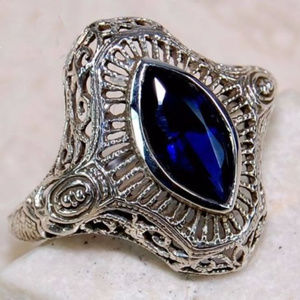 2CT Marquis Blue Sapphire 925 Silver Art Deco Ring
